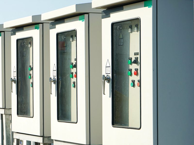 Outdoor weatherproof electrical panels installed on site